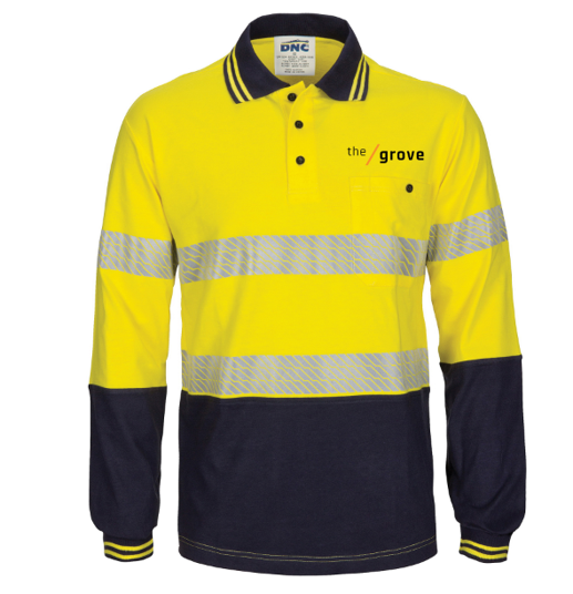 HI VIS SEGMENTED TAPE COTTON JERSEY POLO - LONG SLEEVE - YELLOW/NAVY