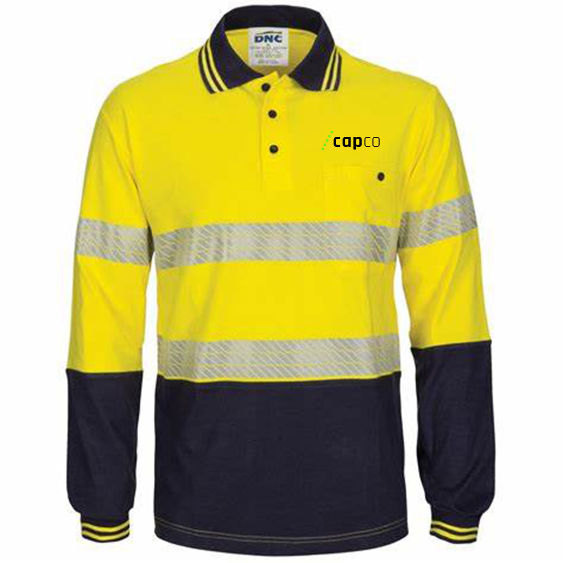 HI VIS SEGMENT TAPE COTTON JERSEY POLO L/S - YELLOW/NAVY