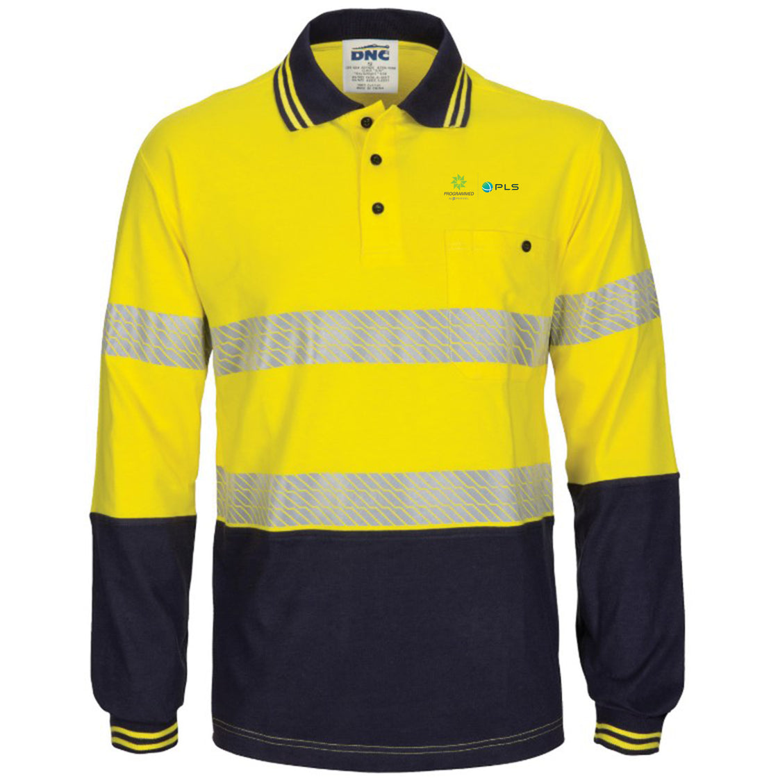 HI VIS SEGMENT TAPE COTTON JERSEY POLO L/S - YELLOW/NAVY