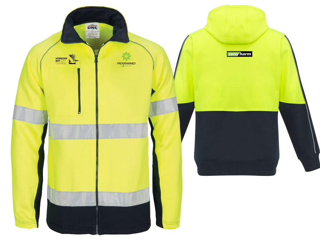 HIVIS 2 TONE FULL ZIP FLEECEY SWEAT SHIRT WITH CSR R/TAPE - YELLOW/NAVY