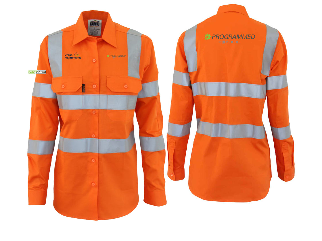 LADIES HI VIS L/W COTTON VIC RAIL CSR SHIRT - ORANGE