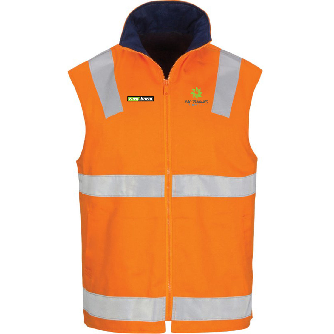 HI VIS COTTON DRILL REVERSIBLE VEST WITH TAPE - ORANGE/NAVY