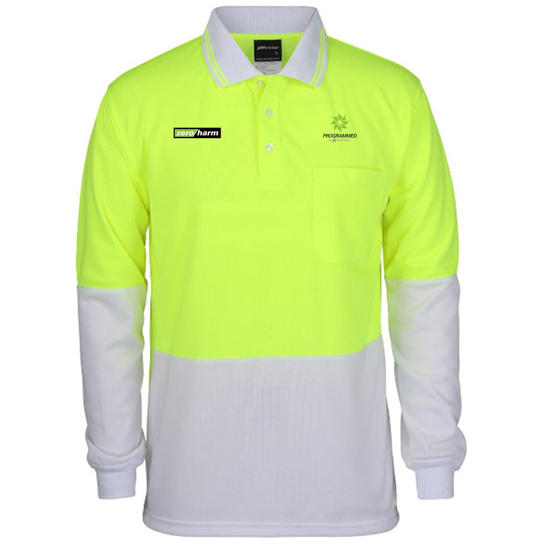 HI VIS L/S TRADITIONAL POLO - LIME/WHITE