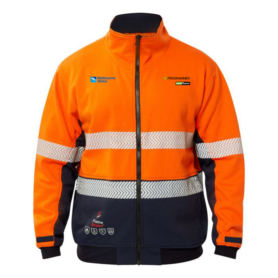 FR HI VIS SEGMENTED REFLECTIVE FLEECE - ORANGE/NAVY