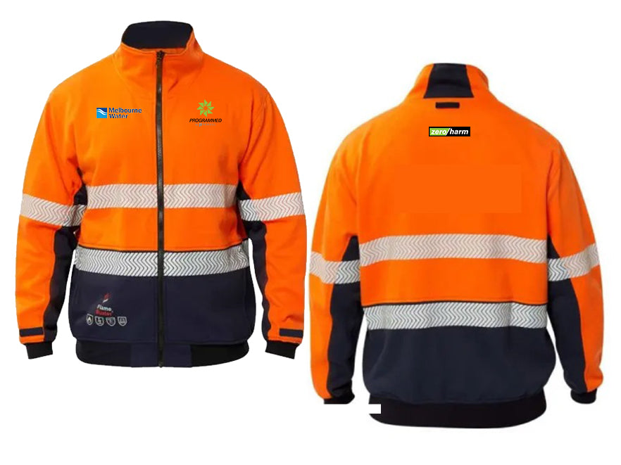 FR HI VIS SEGMENTED REFLECTIVE FLEECE - ORANGE/NAVY