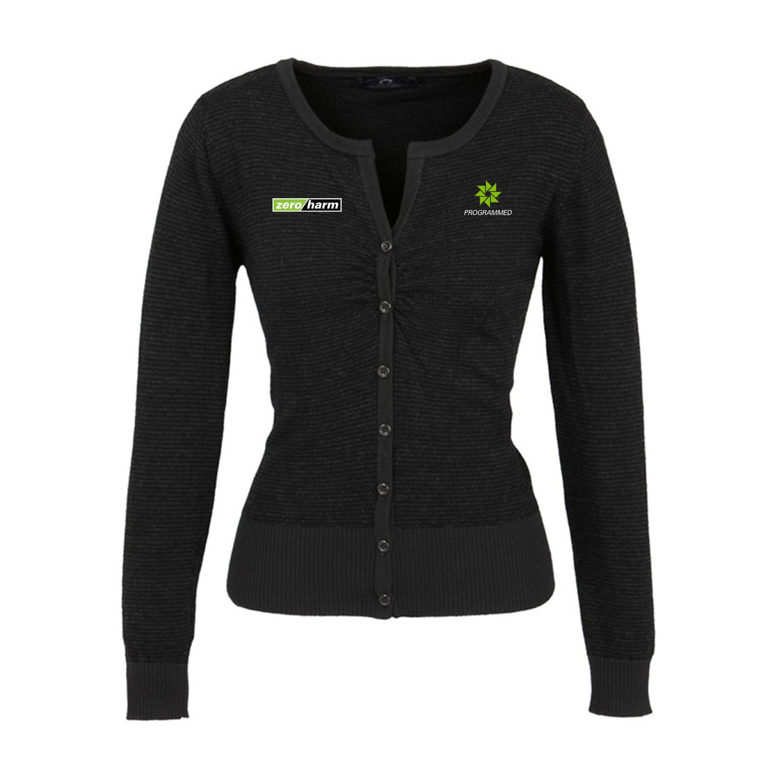 LADIES ORIGIN MERINO CARDIGAN - BLACK/CHARCOAL