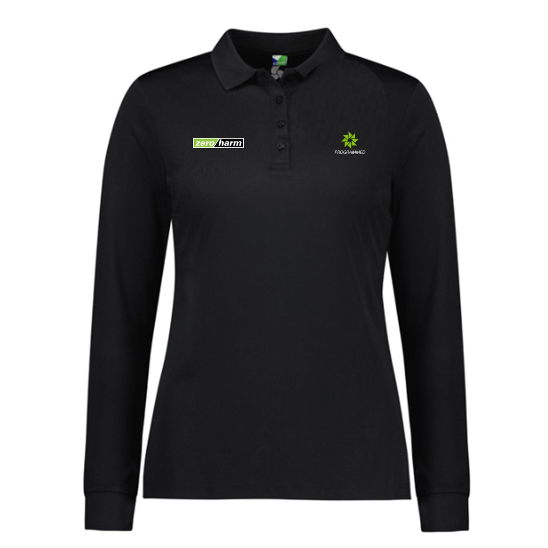 WOMENS ACTION LONG SLEEVE POLO - BLACK