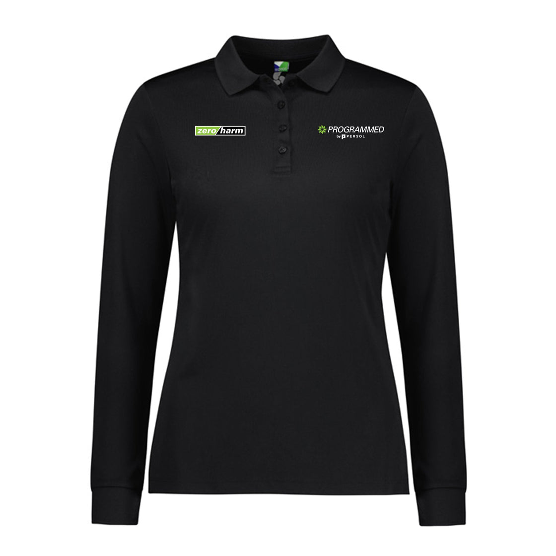 WOMENS ACTION LONG SLEEVE POLO - BLACK