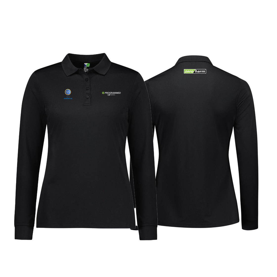 WOMENS ACTION LONG SLEEVE POLO - BLACK