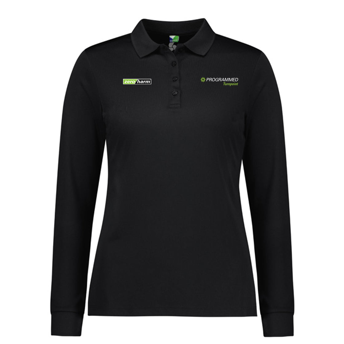 WOMENS ACTION LONG SLEEVE POLO - BLACK