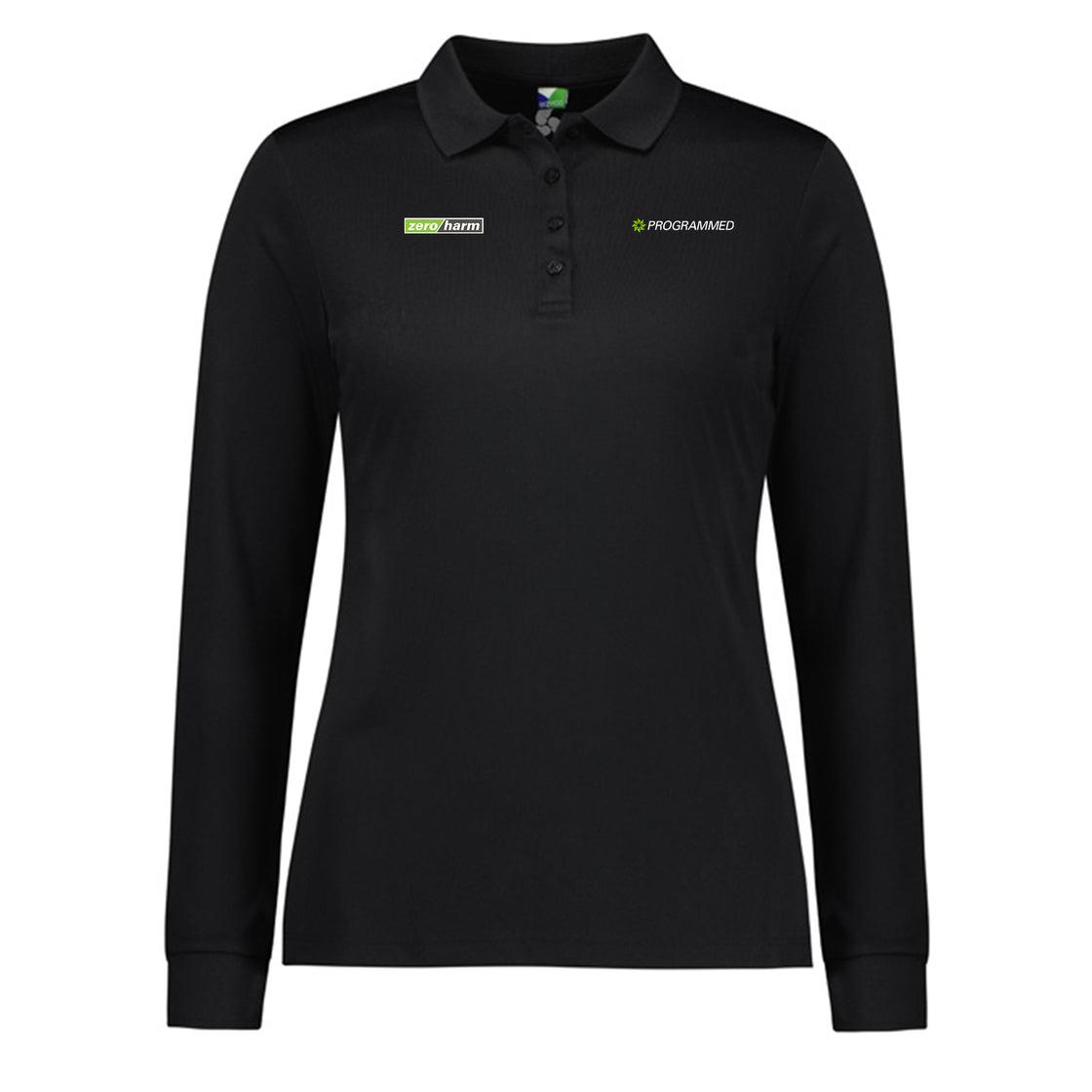 ACTION WOMENS LONG SLEEVE POLO - BLACK
