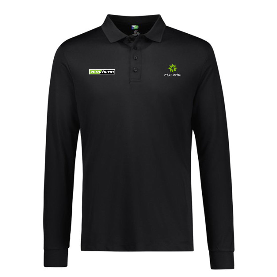 MENS ACTION LONG SLEEVE POLO - BLACK