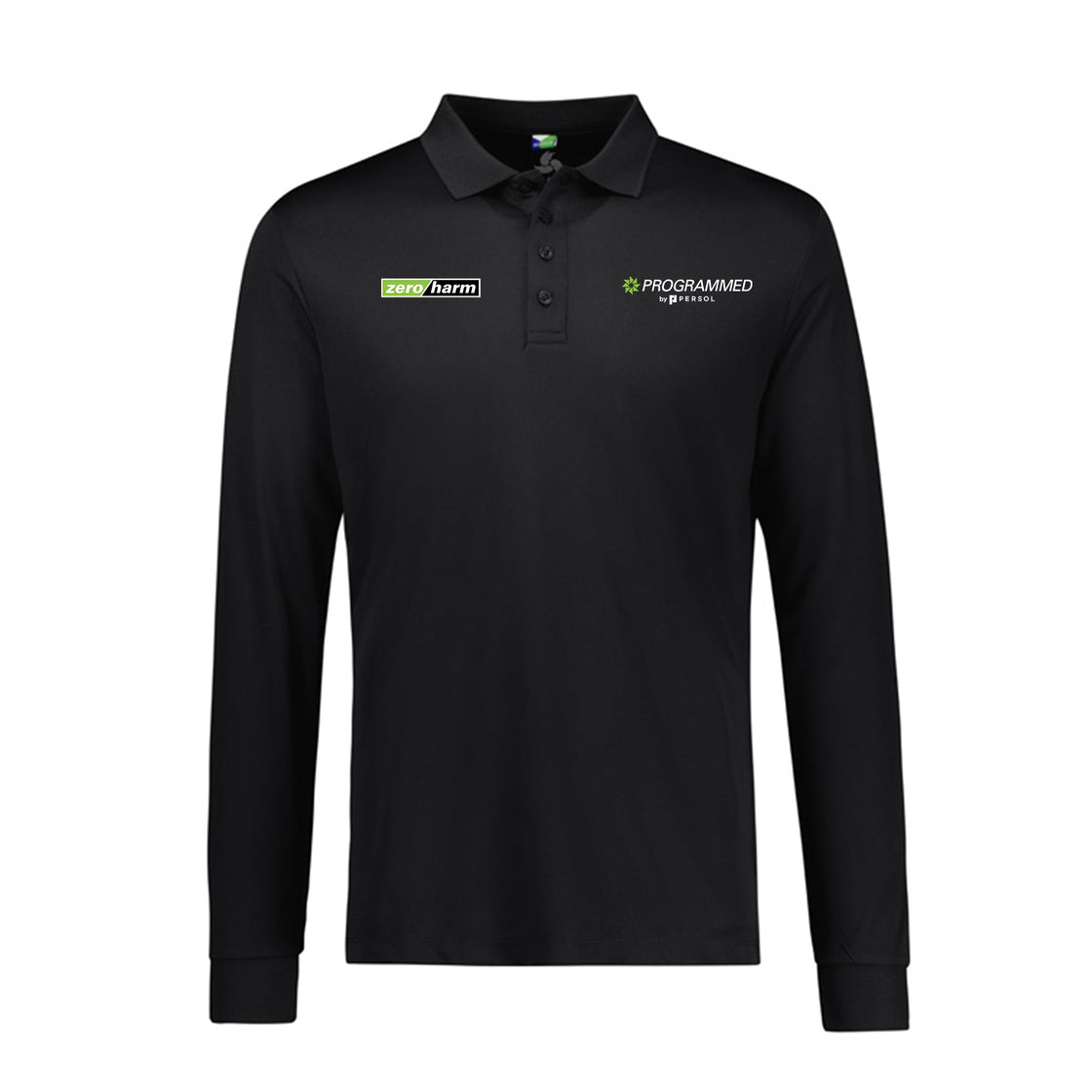 MENS ACTION LONG SLEEVE POLO - BLACK