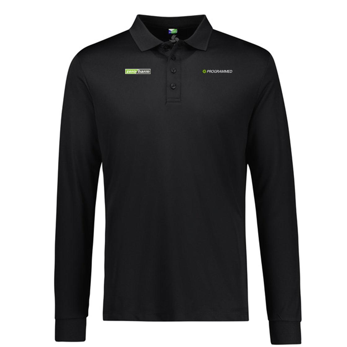 ACTION MENS LONG SLEEVE POLO - BLACK