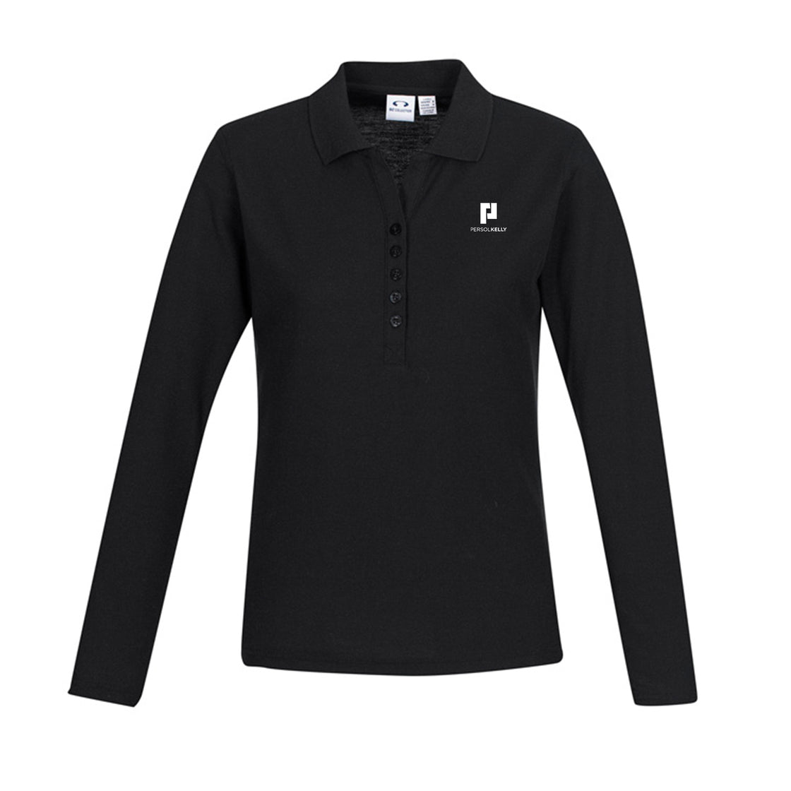 WOMENS CREW LONG SLEEVE POLO - BLACK