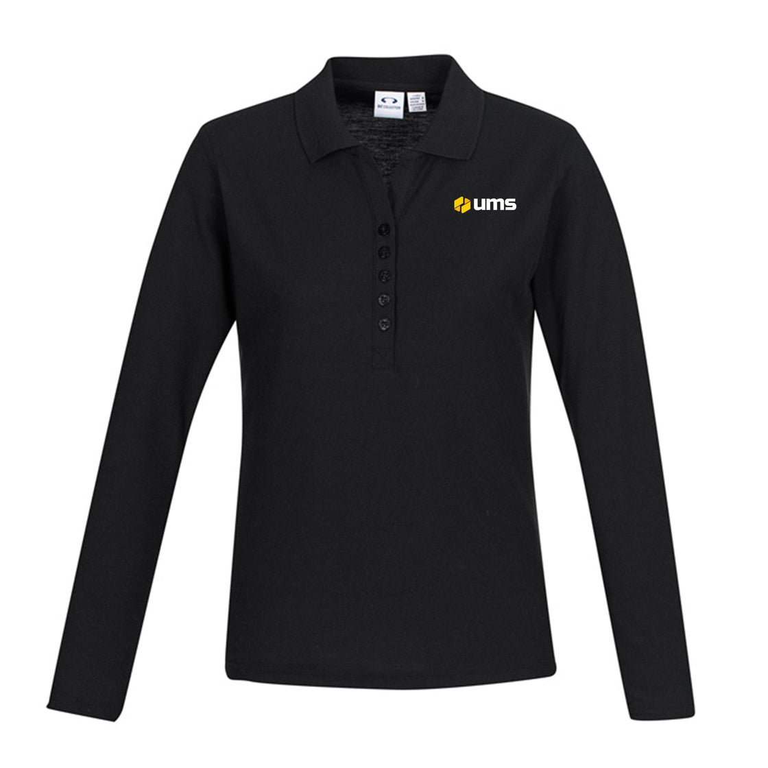 WOMENS CREW LONG SLEEVE POLO - BLACK