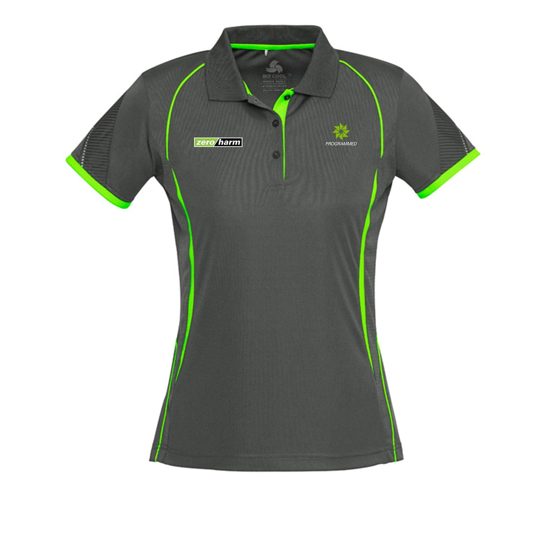 LADIES RAZOR POLO - GREY/FLUORO LIME/SILVER