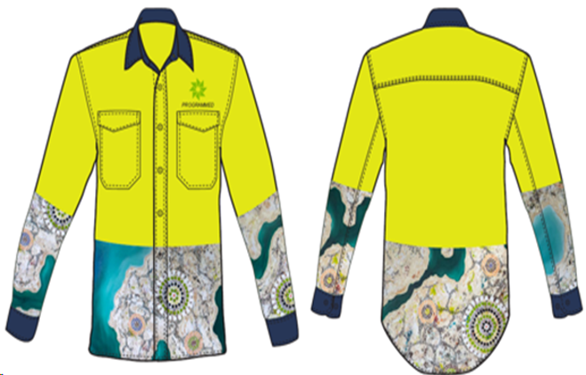 MENS INDIGENOUS PRINT INDUSTRIAL LONG SLEEVE SHIRT - YELLOW