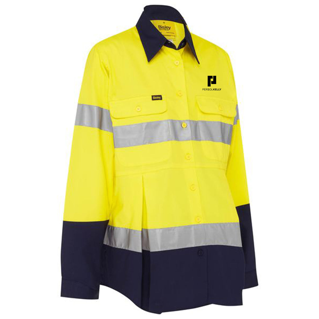 WOMEN'S TAPED HI VIS MATERNITY DRILL SHIRT - YELLOW/NAVY