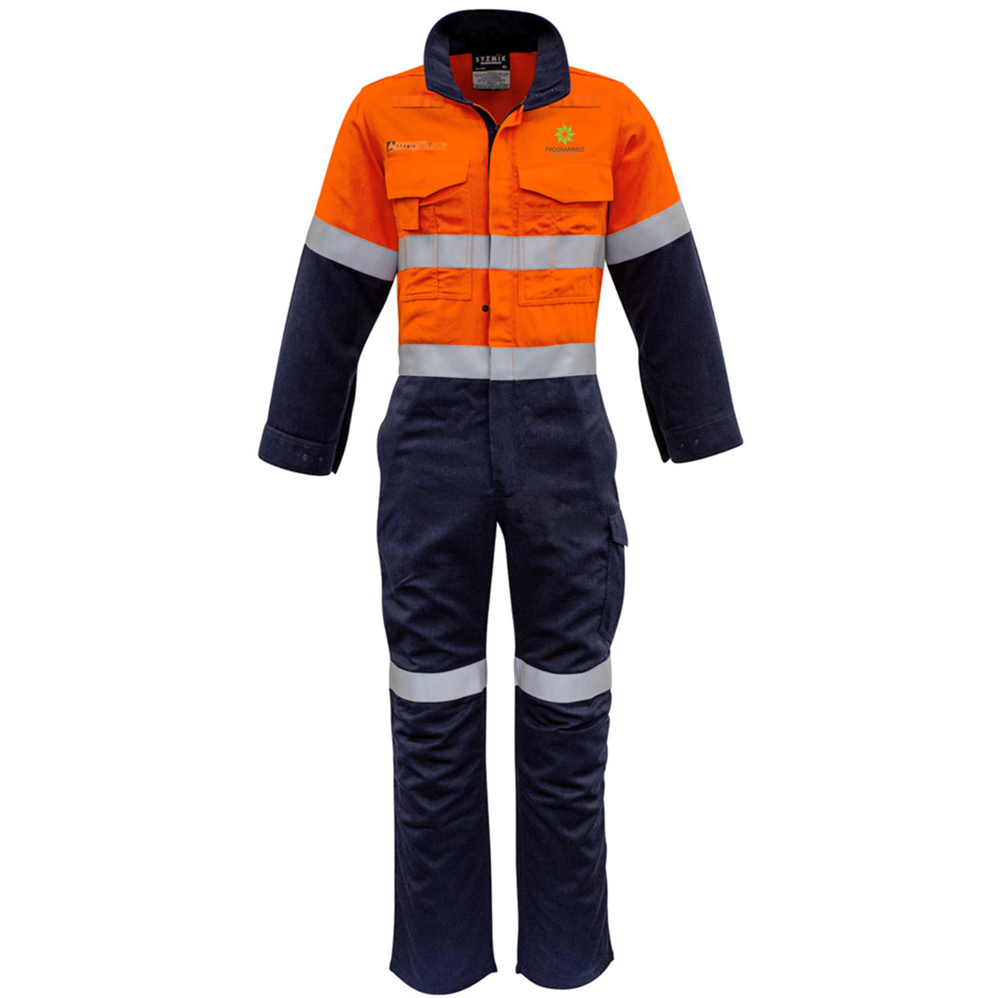MENS ORANGE FLAME OVERALL - HOOP TAPED - ORANGE/NAVY