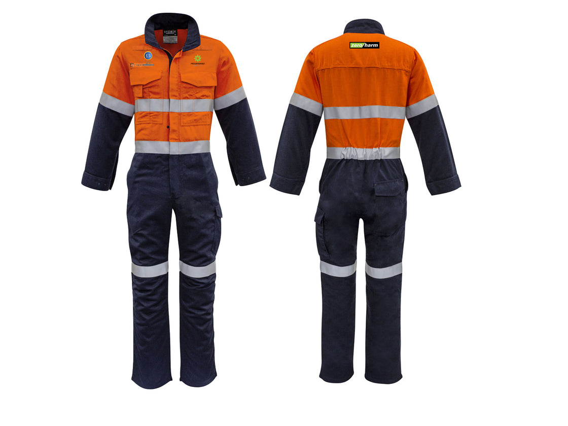 MENS ORANGE FLAME OVERALL - HOOP TAPED - ORANGE/NAVY