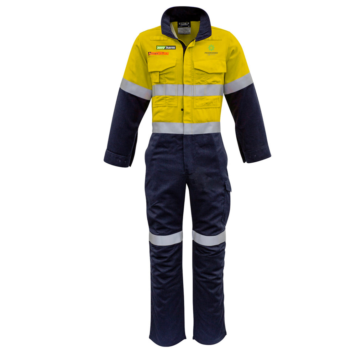 MENS ORANGE FLAME OVERALL - HOOP TAPED - YELLOW/NAVY