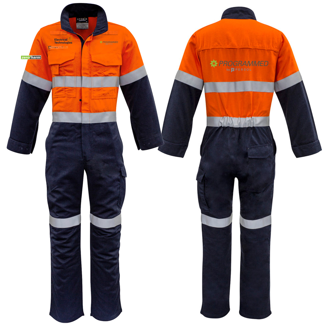 MENS ORANGE FLAME OVERALL - HOOP TAPED - ORANGE/NAVY