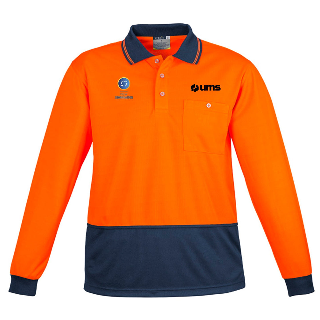 UNISEX HI VIS BASIC LONG SLEEVE SHIRT - ORANGE/NAVY