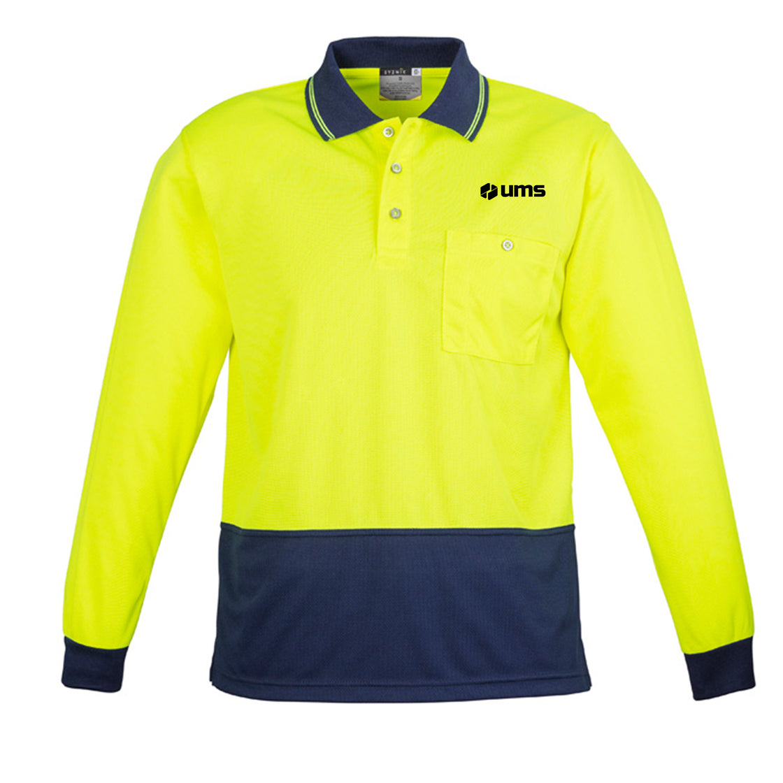 UNISEX HI VIS BASIC LONG SLEEVE POLO - YELLOW/NAVY