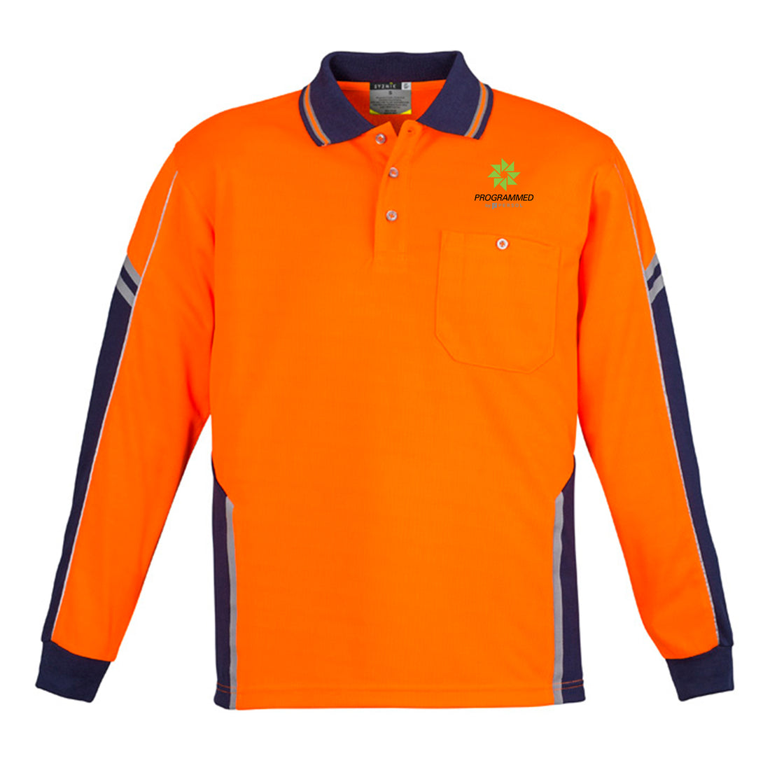 MENS HI VIS SQUAD LONG SLEEVE POLO - ORANGE/NAVY