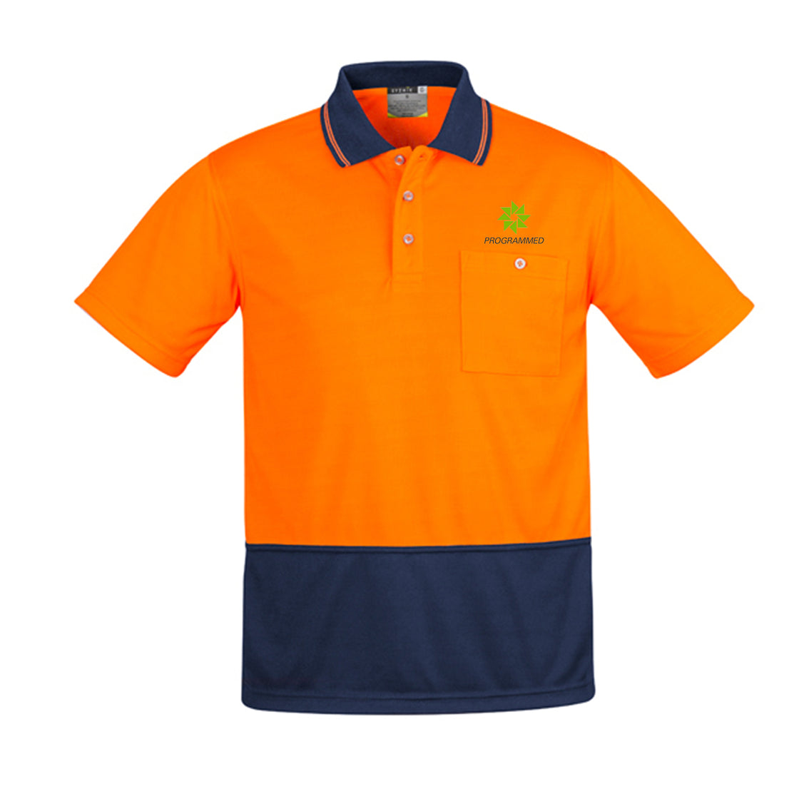 MENS HI VIS COMFORT BACK SHORT SLEEVE POLO - ORANGE/NAVY