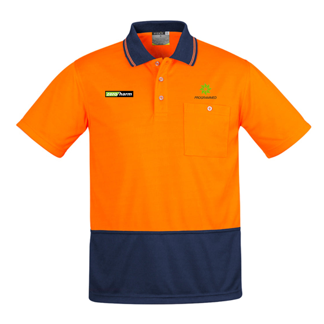 MENS COMFORT BACK S/S POLO - ORANGE/NAVY