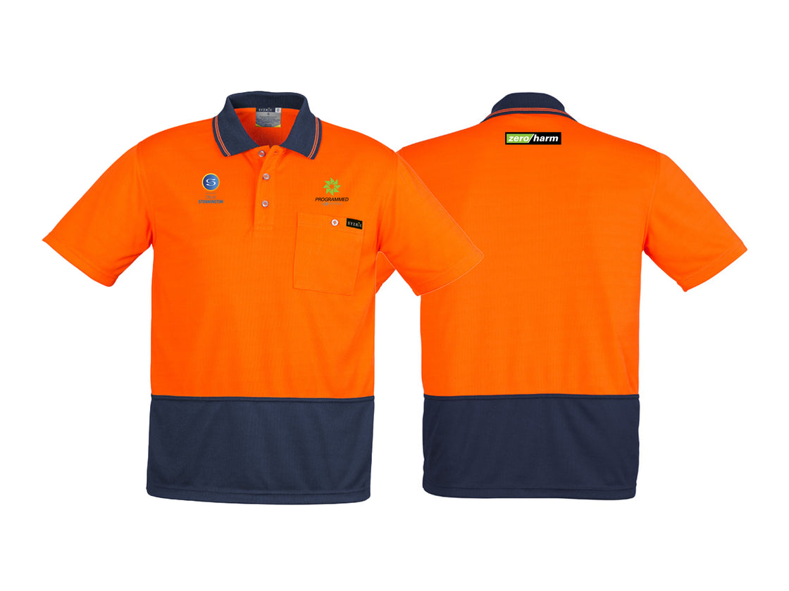 MENS COMFORT BACK S/S POLO - ORANGE/NAVY