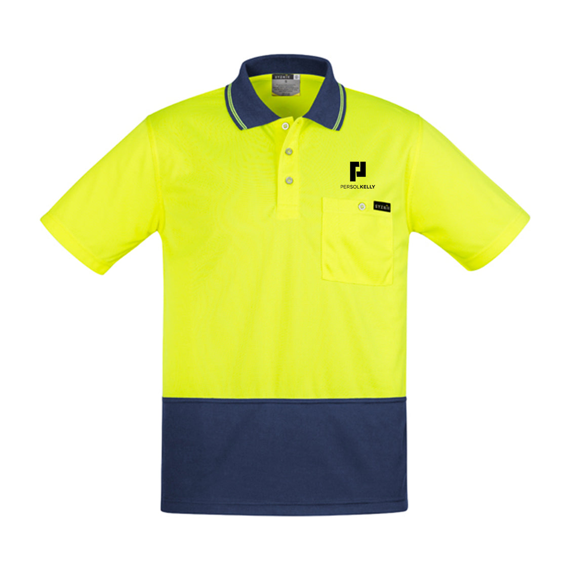 MENS HI VIS COMFORT BACK SHORT SLEEVE POLO - YELLOW/NAVY