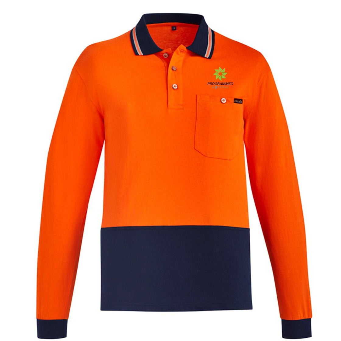 MENS HI VIS COTTON L/S POLO - ORANGE/NAVY