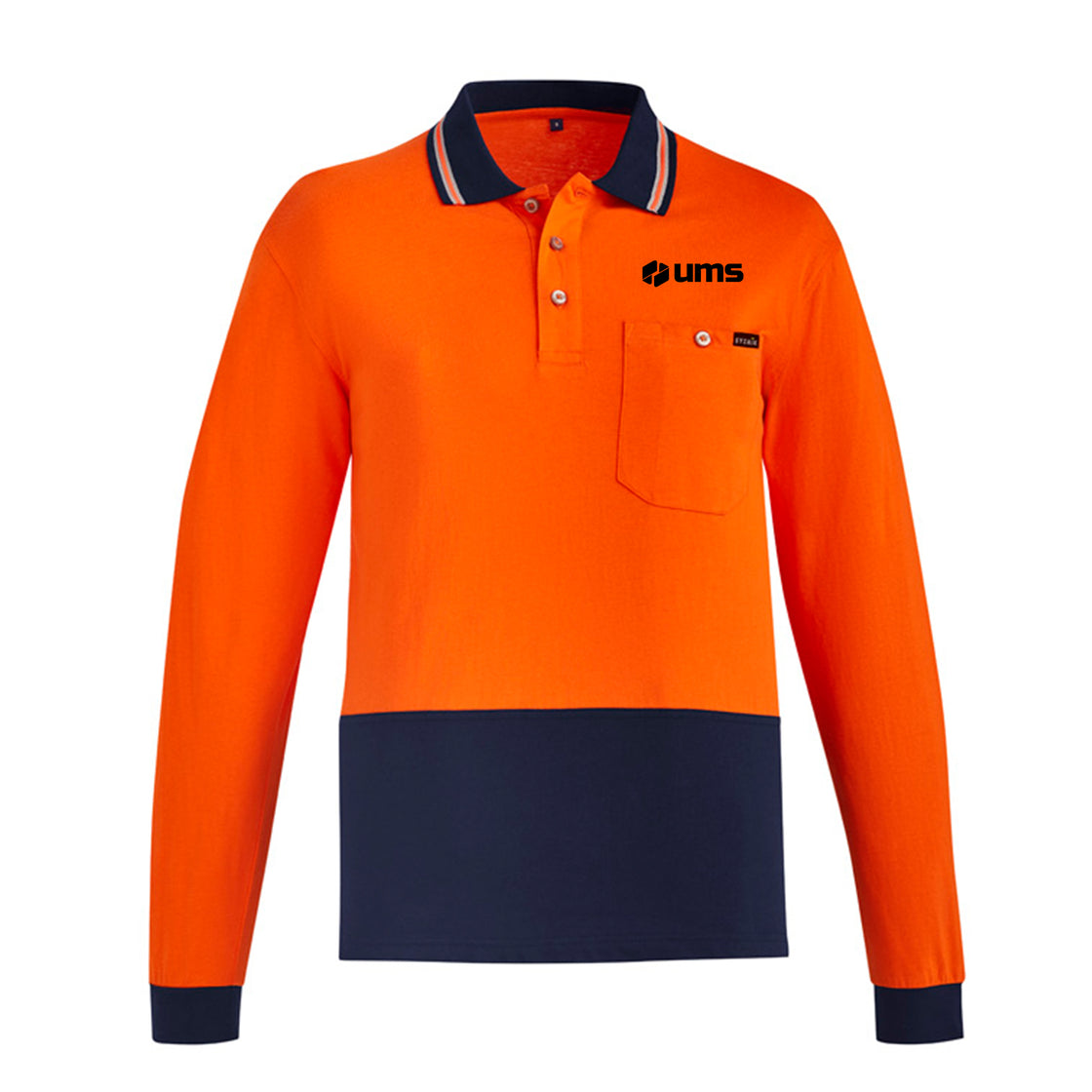 MENS HI VIS COTTON L/S POLO - ORANGE/NAVY