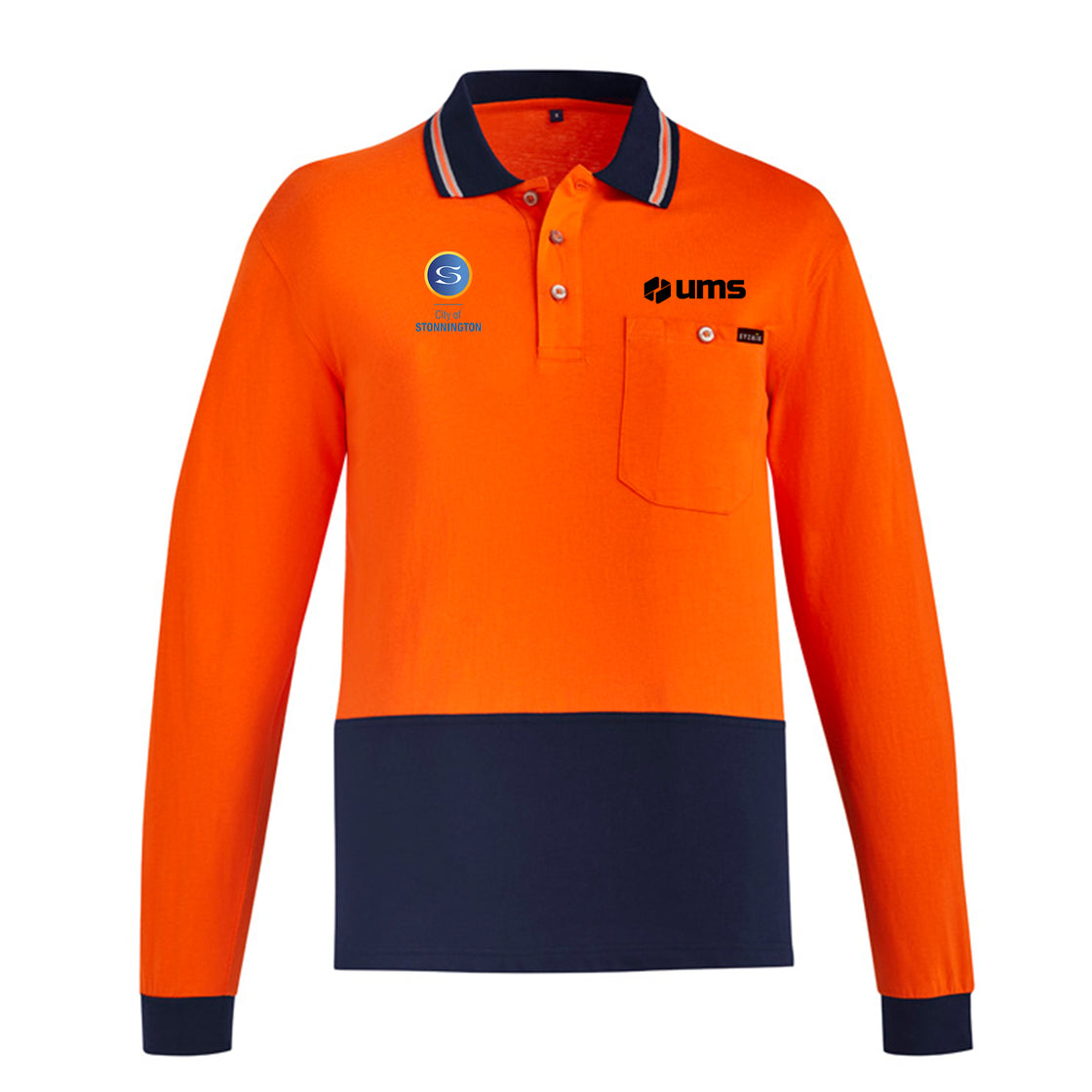 MENS HI VIS COTTON L/S POLO - ORANGE/NAVY