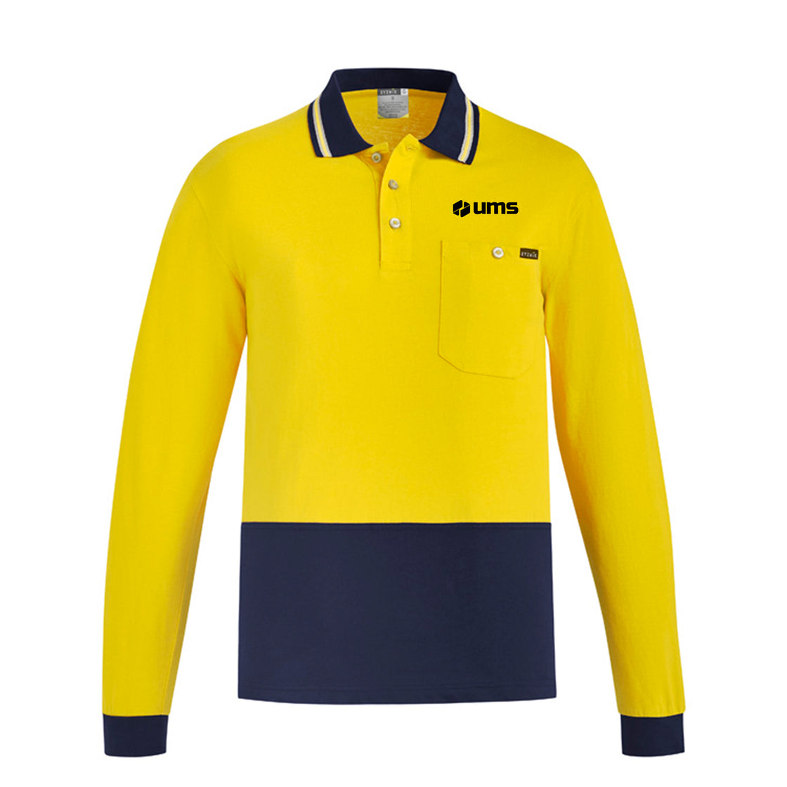 MENS HI VIS COTTON LONG SLEEVE POLO - YELLOW/NAVY