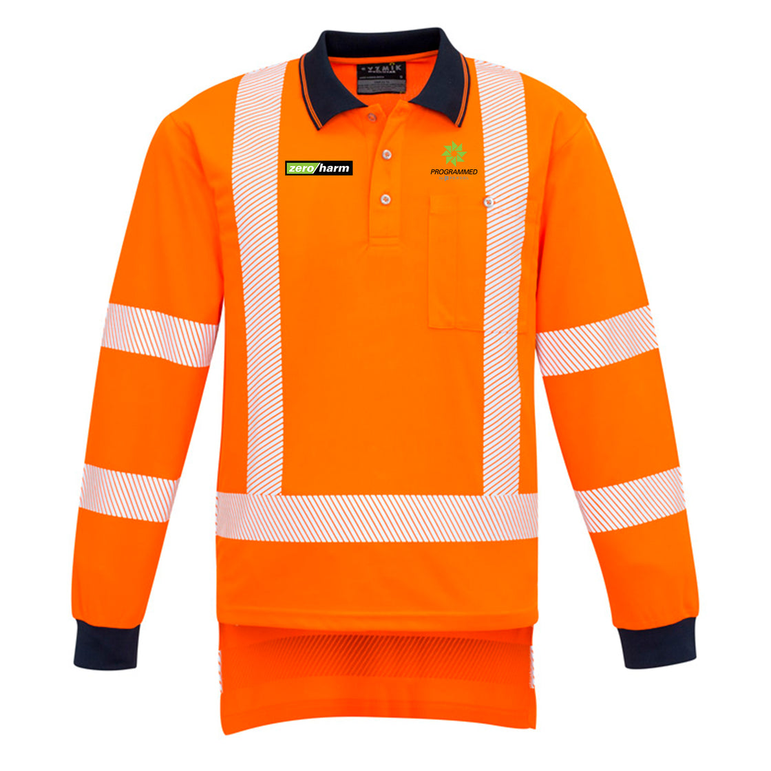 MENS TTMC-W23 SEGMENTED TAPE LONG SLEEVE POLO - ORANGE/NAVY