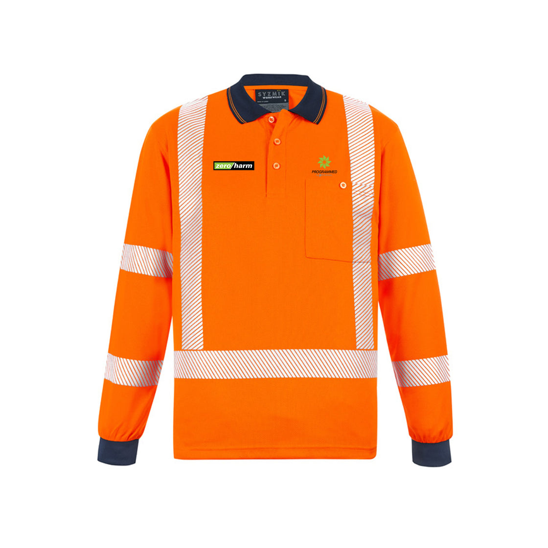UNISEX HI VIS X BACK NSW RAIL LONG SLEEVE POLO - ORANGE