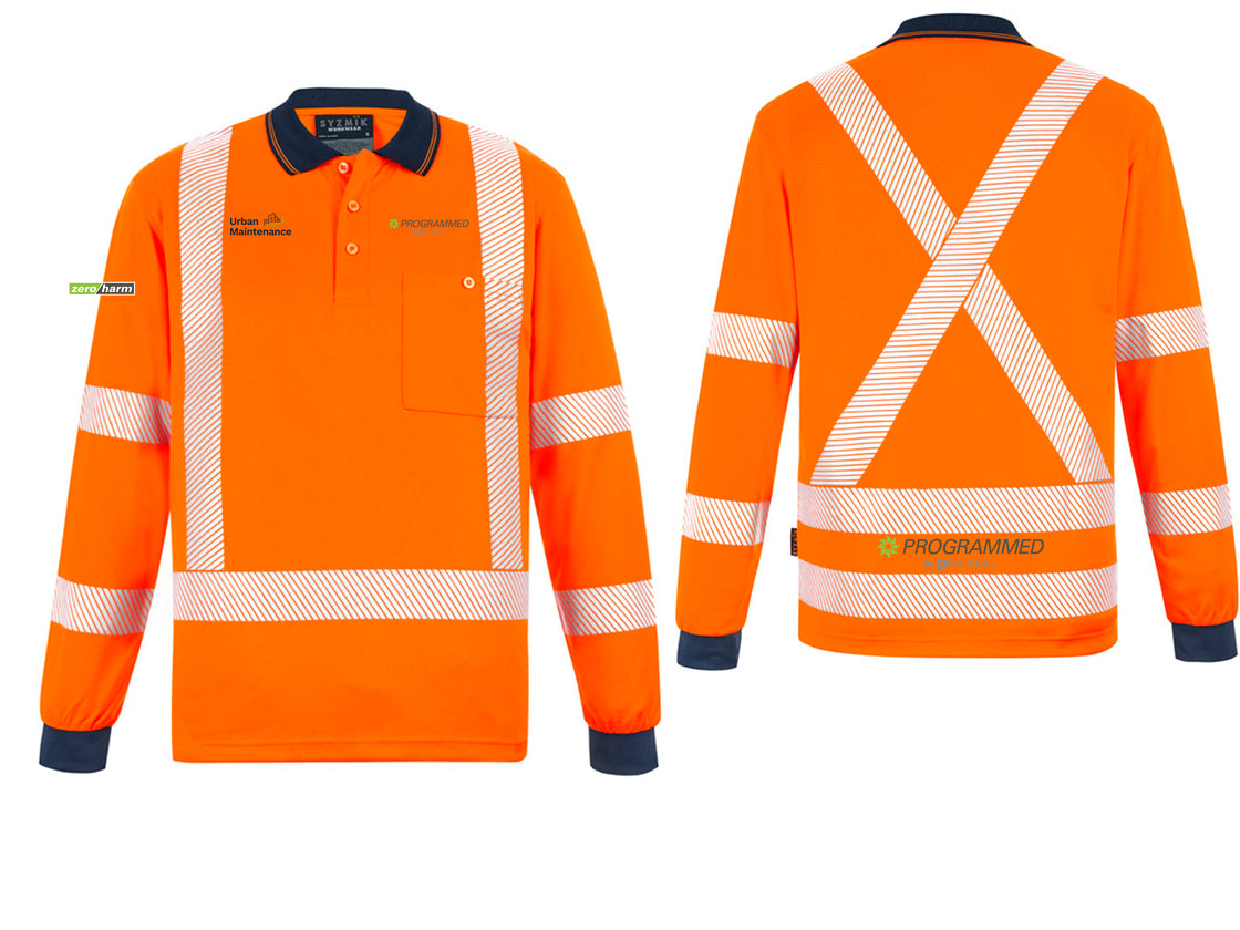 UNISEX HI VIS X BACK NSW RAIL LONG SLEEVE POLO - ORANGE