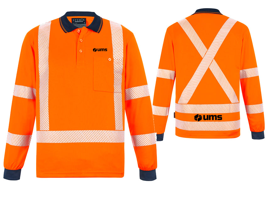 UNISEX HI VIS X BACK NSW RAIL LONG SLEEVE POLO - ORANGE