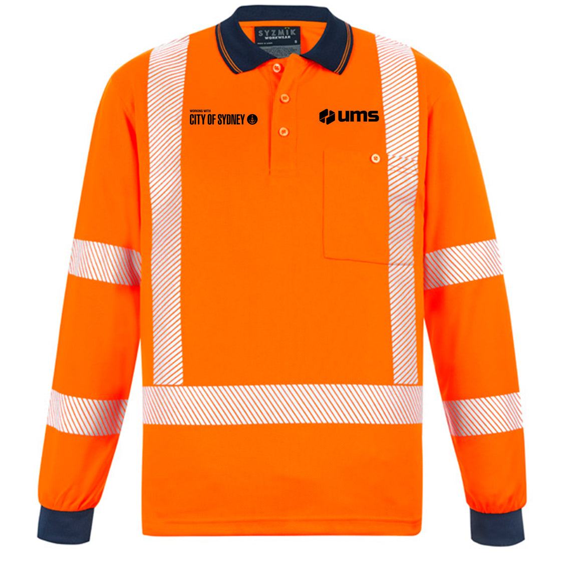 UNISEX HI VIS X BACK NSW RAIL LONG SLEEVE POLO - ORANGE