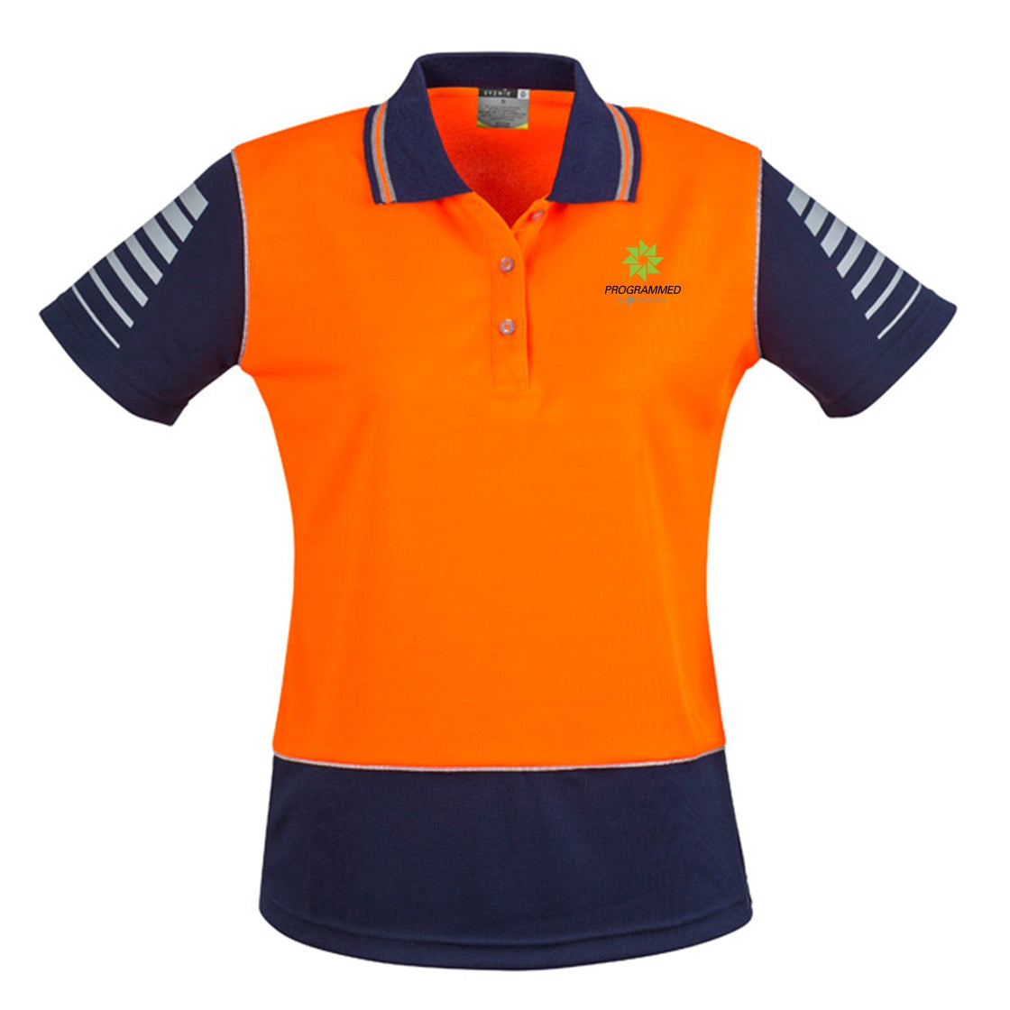 WOMENS HI VIS ZONE POLO - ORANGE/NAVY