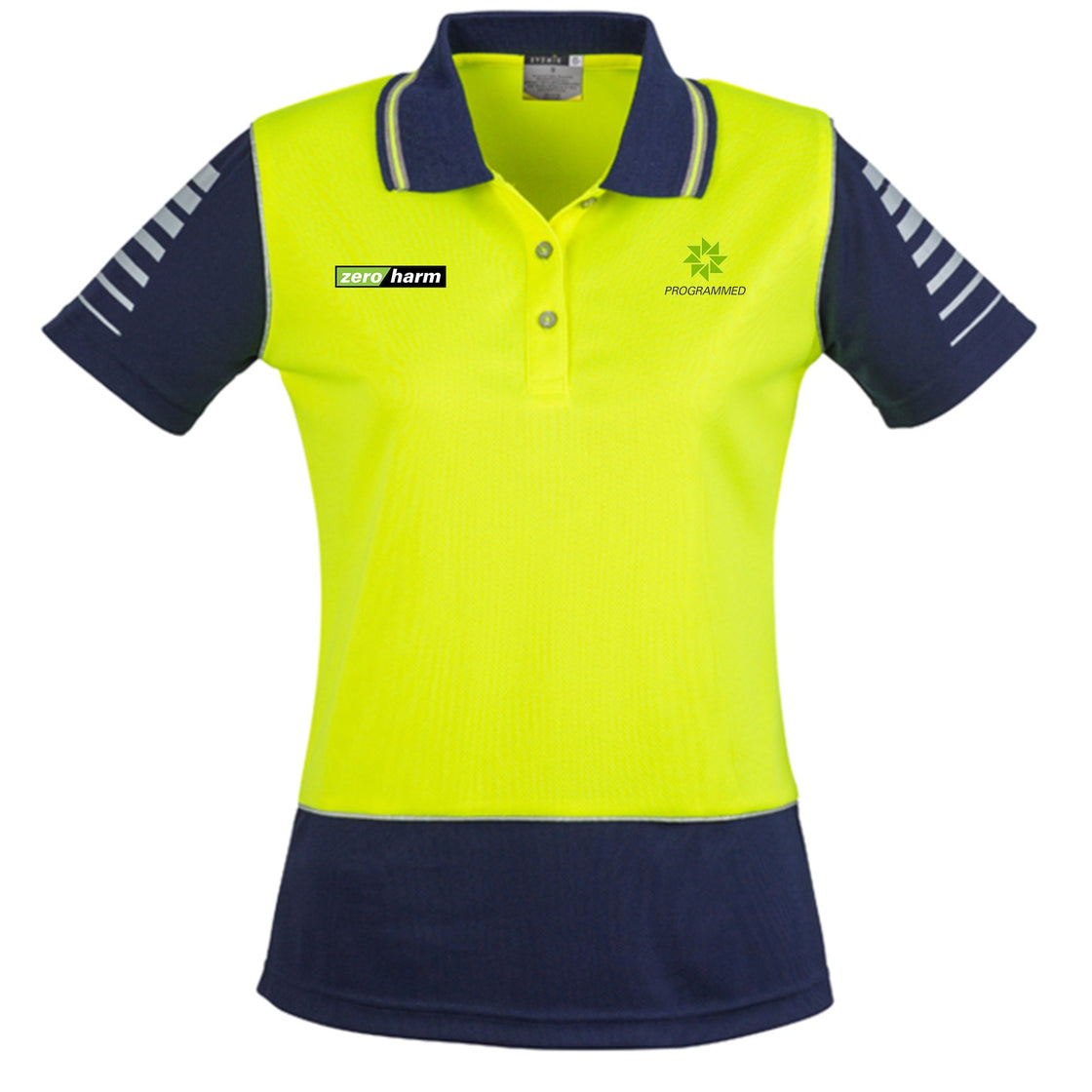 WOMENS HI VIS ZONE POLO - YELLOW/NAVY