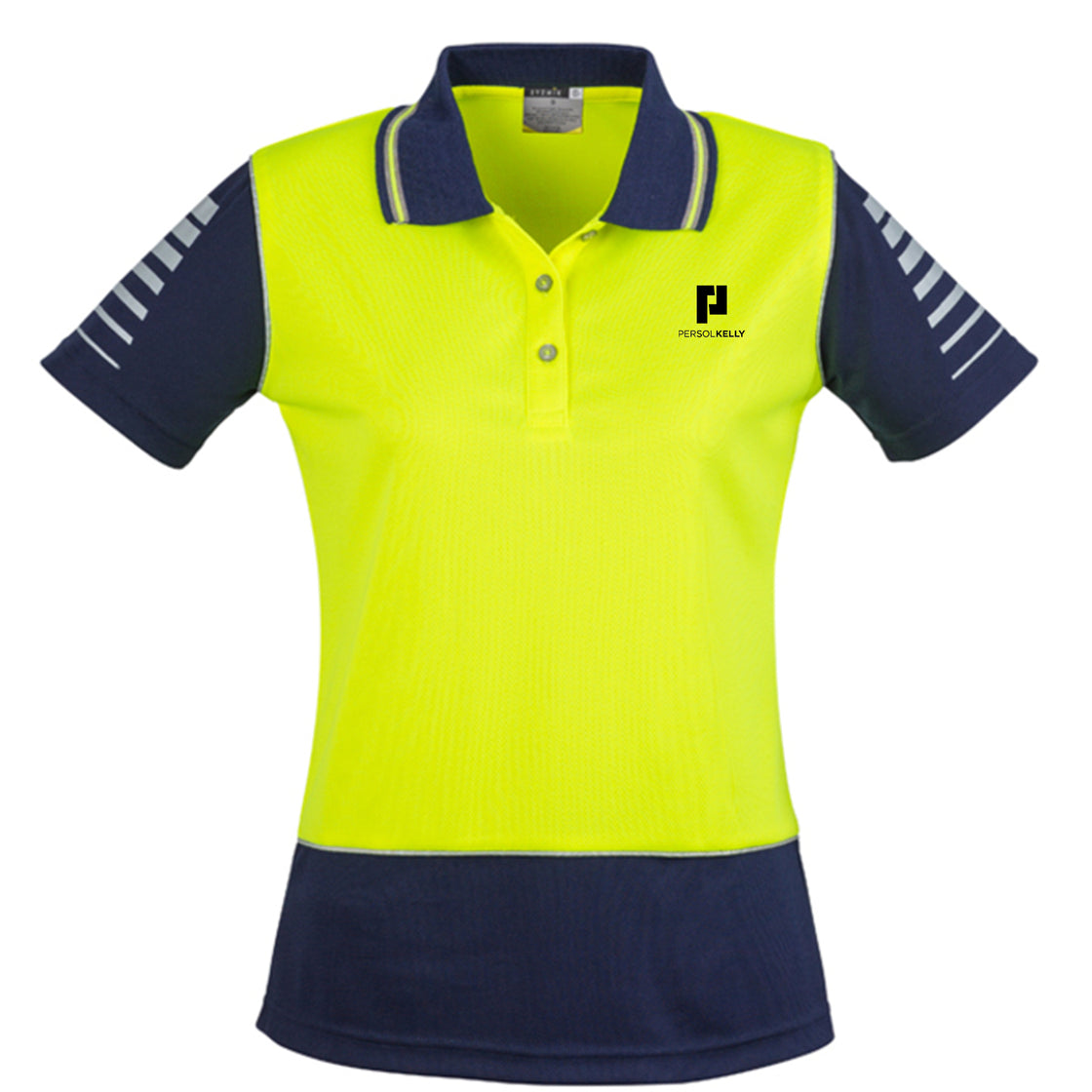 WOMENS HI VIS ZONE POLO - YELLOW/NAVY