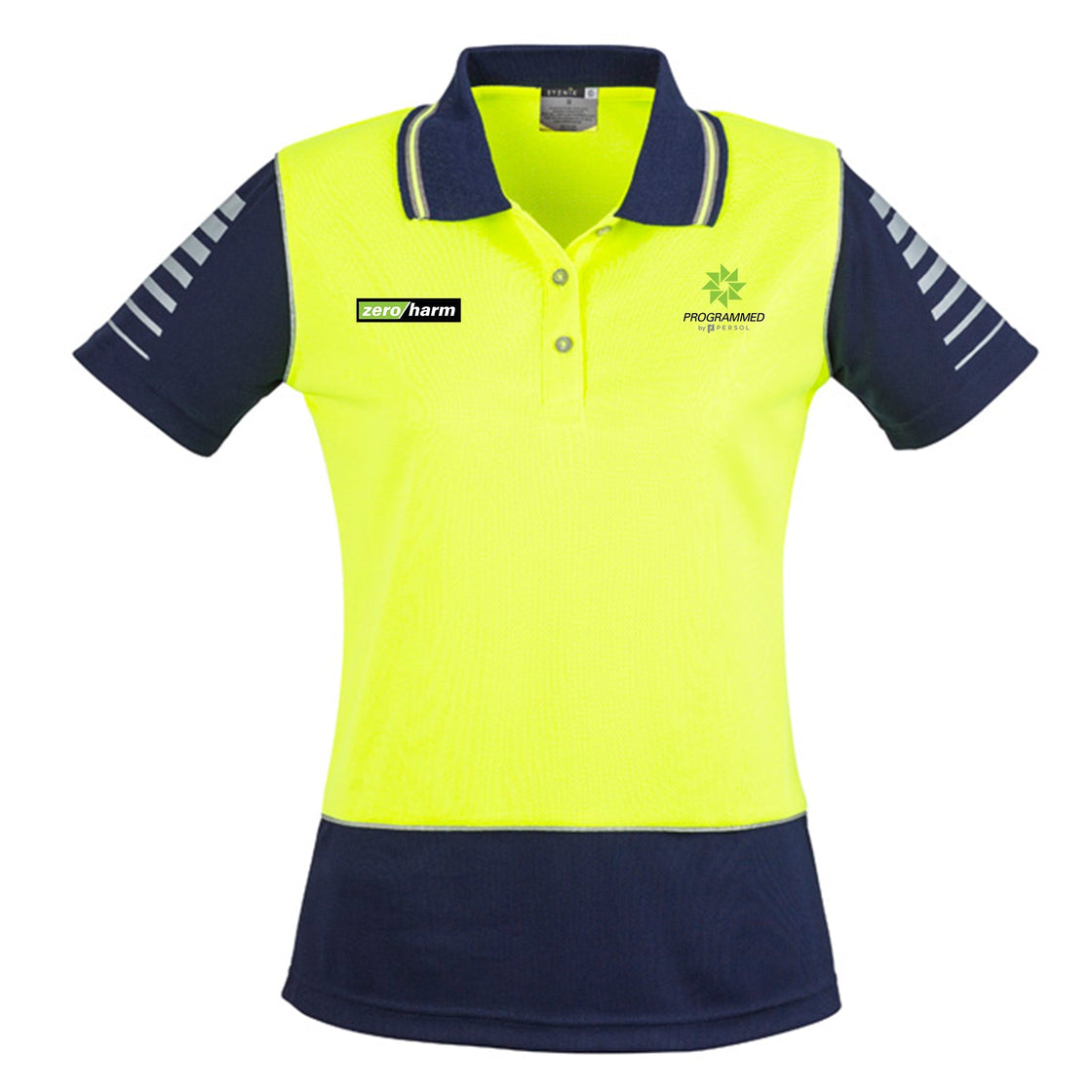 WOMENS HI VIS ZONE POLO - YELLOW/NAVY