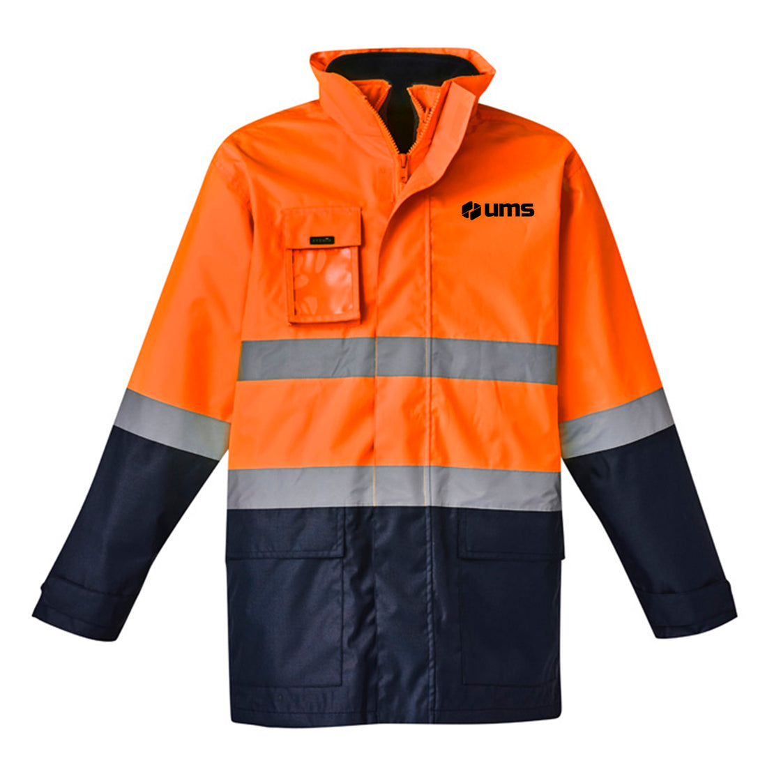 MENS HI VIS BASIC 4 IN 1 WATERPROOF JACKET - ORANGE/NAVY