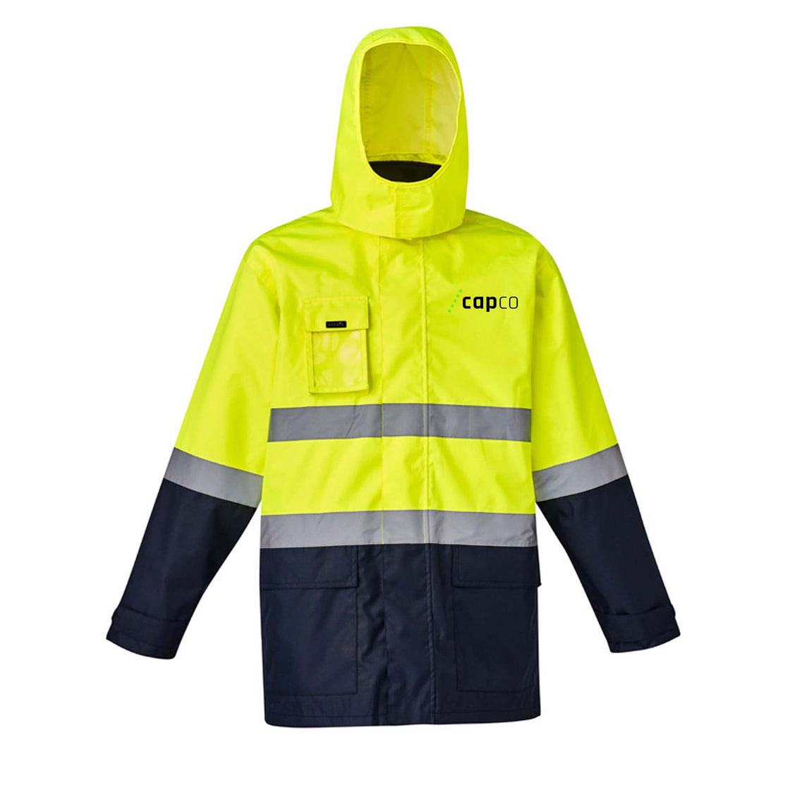 MENS HI VIS BASIC 4 IN 1 WATERPROOF JACKET - YELLOW/NAVY