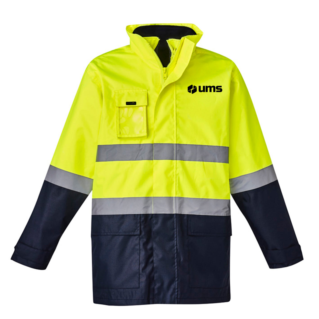 MENS HI VIS BASIC 4 IN 1 WATERPROOF JACKET - YELLOW/NAVY